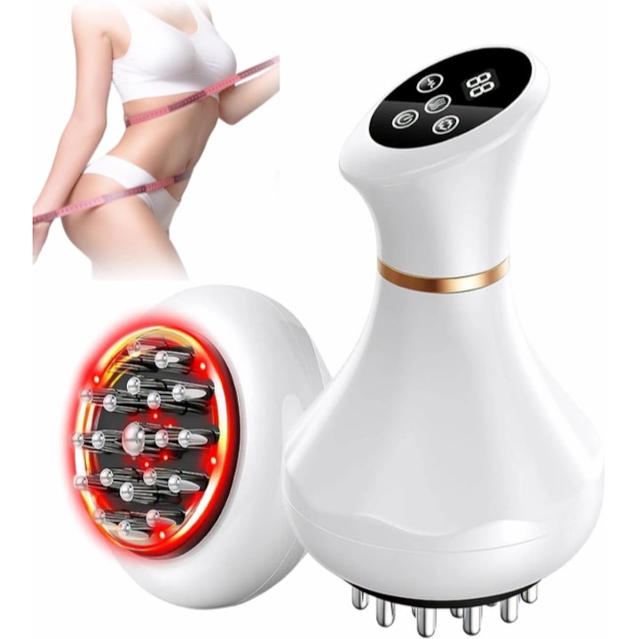 Професионален масажен апарат, масаж за лимфен дренаж и антицелулитен, намалява стриите и целулита, употреба върху крака, ръце и корем, преносим, презареждаем, бял