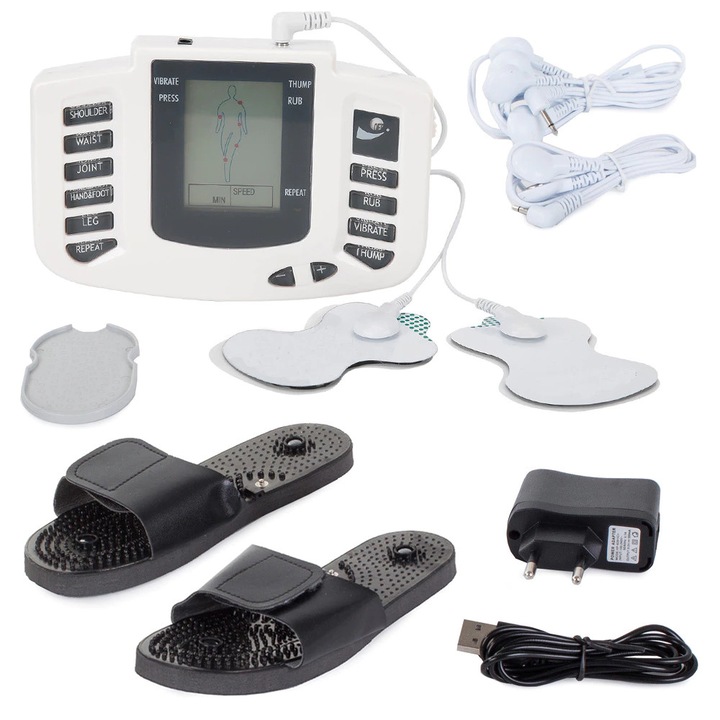 Electrostimulator muscular, Verk Group, electrozi si clape de masaj, display LCD, 4 canale, reglare viteza si intensitate, programe terapeutice, CE Certified