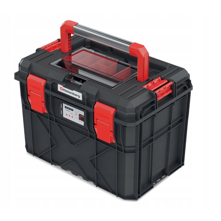 Kistenberg X-Block Alu LOG moduláris doboz, alumínium fogantyú, átlátszó rendszerező, 54.6x38x40.7cm