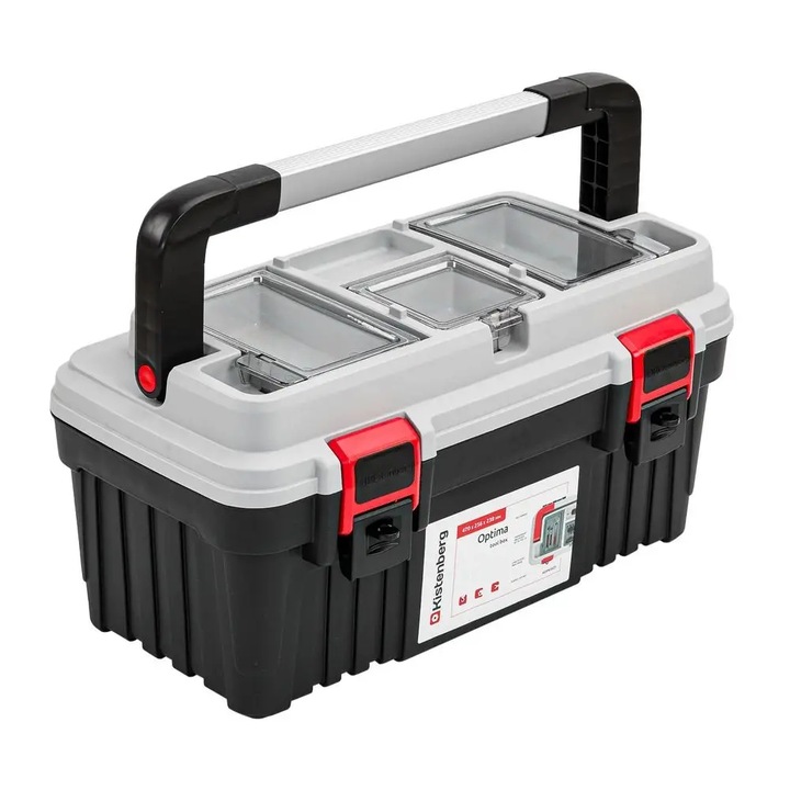 Kistenberg Optima szerszámosláda, 470x256x238mm, fekete, kivehető belső rendszerezővel, ergonomikus fogantyúval