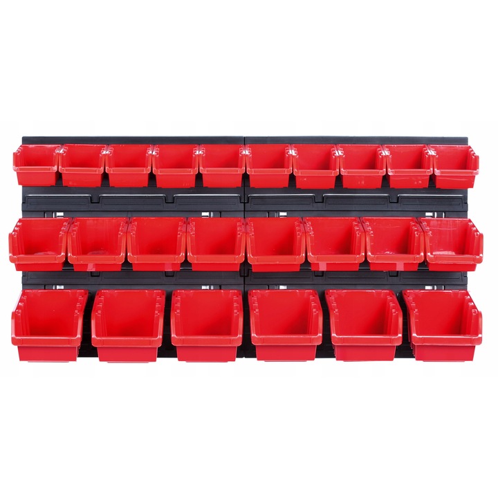 Kistenberg KOR2 fali panel szett 2 db fekete 40x40cm panellel és 18 db piros tárolóval