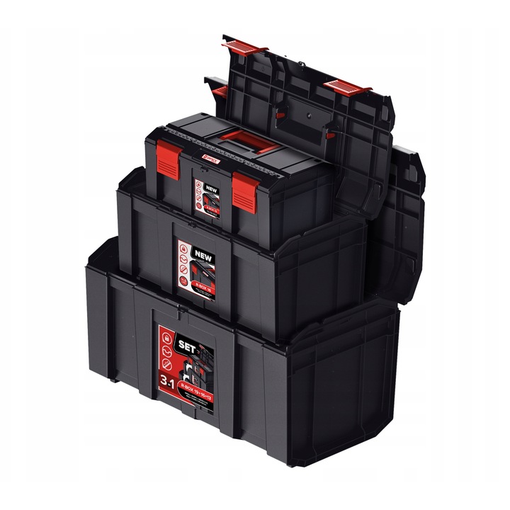 PATROL GROUP Qbrick Regular R-BOX 19"x16"x13" szerszámosláda készlet, ellenálló műanyag, hordozható