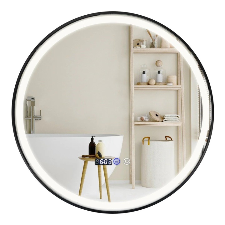 LED-es fürdőszobai tükör páramentesítővel, 3 színű világítással, memóriával