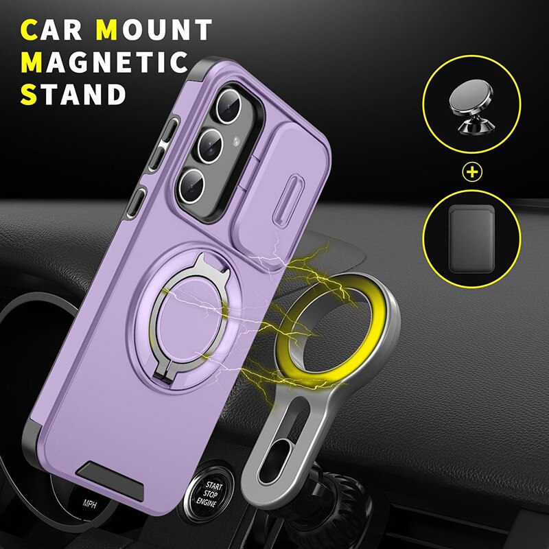 Husa de protectie pentru Samsung Galaxy A05s, compatibila Magsafe, Hybrid Antisoc, Bumper inel rotativ 360, -violet