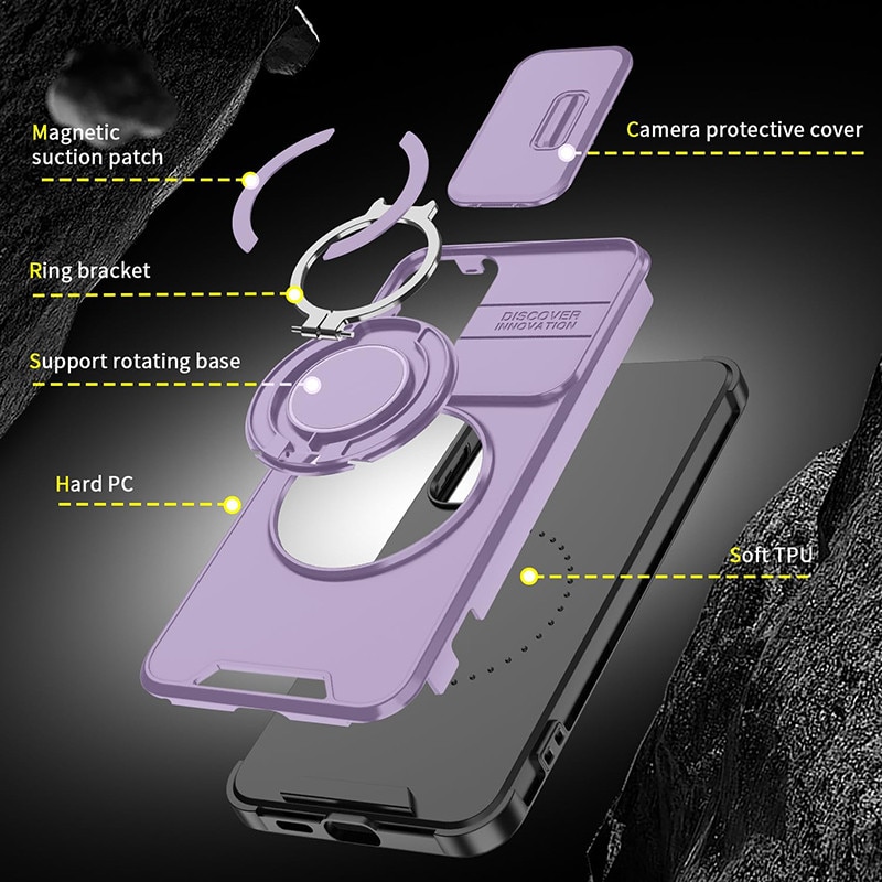 Husa de protectie pentru Samsung Galaxy A05s, compatibila Magsafe, Hybrid Antisoc, Bumper inel rotativ 360, -violet