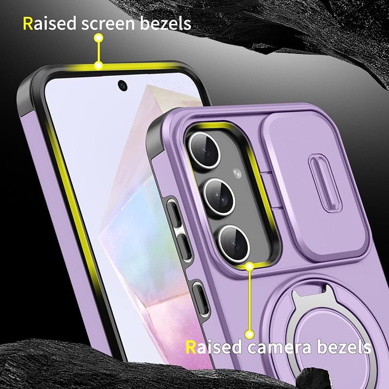 Husa de protectie pentru Samsung Galaxy A05s, compatibila Magsafe, Hybrid Antisoc, Bumper inel rotativ 360, -violet