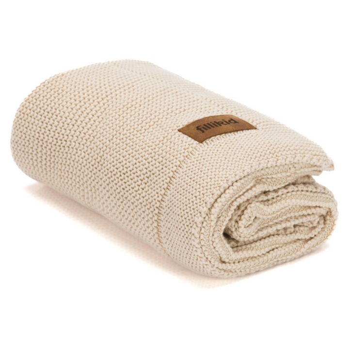 Paturica tricotata, Fillikid, 100% bumbac organic, crem natur, 80x100cm