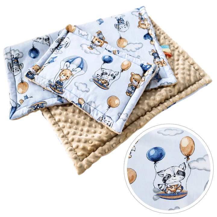 BabyU takaró párnával, 75x55cm, 35x25cm, 3 rétegű, antiallergén, világoskék