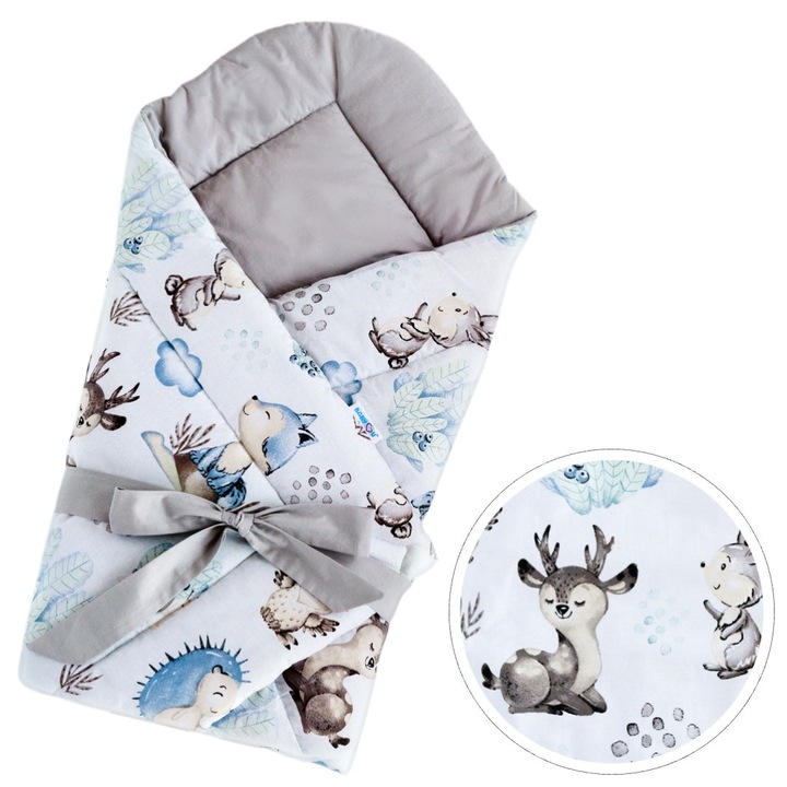 BabyU pólyatakaró, BLISS modell, prémium pamut, antiallergén, dupla záródás, világosszürke, 80x80 cm