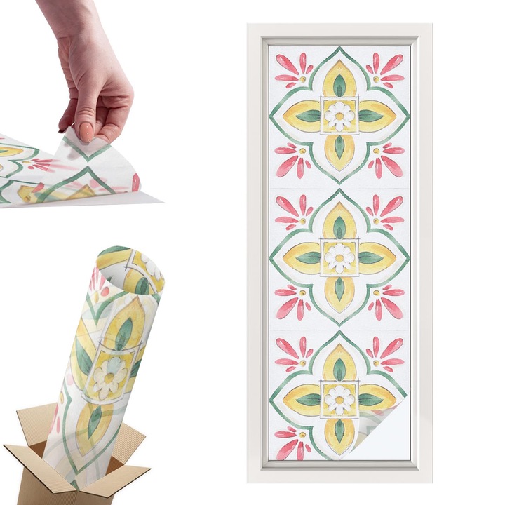 Folie Autoadeziva pentru Protectie Geamuri, Wallfluent, Ornament floral, Negru, 50x146 cm, Ofera Intimitate in Casa si Protectie Solara, Autoadeziva Decorativ, 010450850070000283247