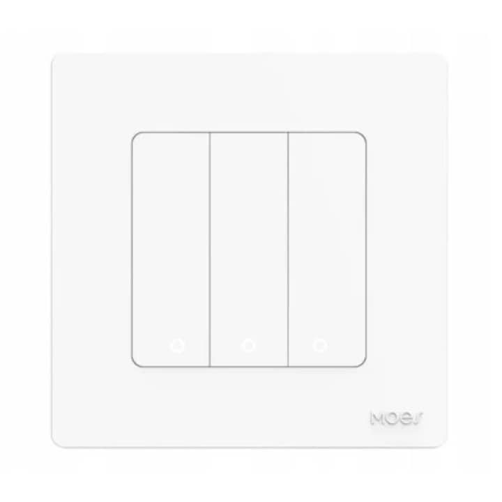 Comutator scena Zigbee Moes, 3 butoane, 9 scenarii, alb, 86x86x9mm