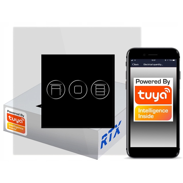 ZigBee redőnykapcsoló, fekete, 1 csatornás, RTX SmartHome