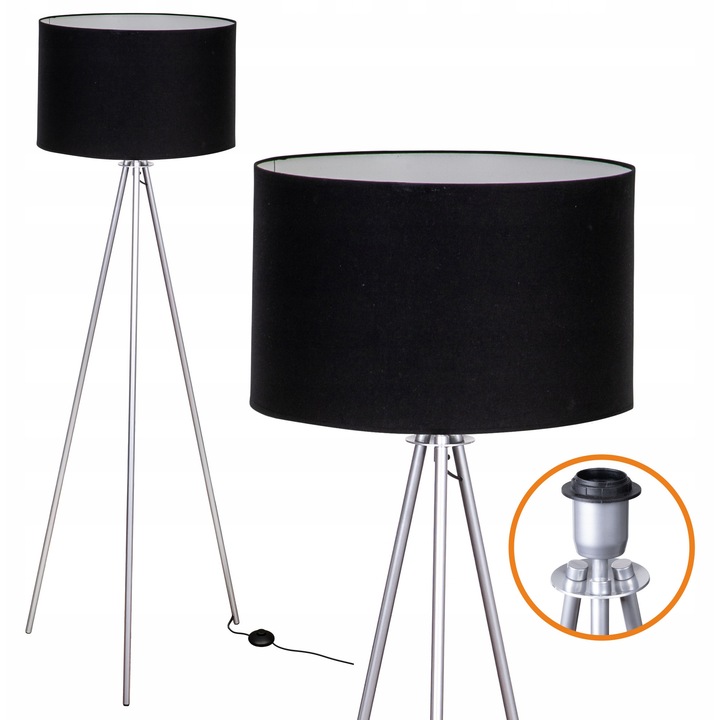 Lampa de podea Cerlux Trigni, 136 cm, abajur negru, cadru metalic, E27