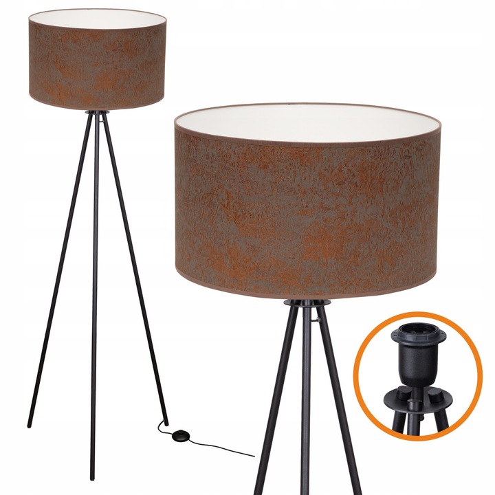 Lampa de podea LED Cerlux Trigni, 136cm, neagră, abajur maro, 40cm