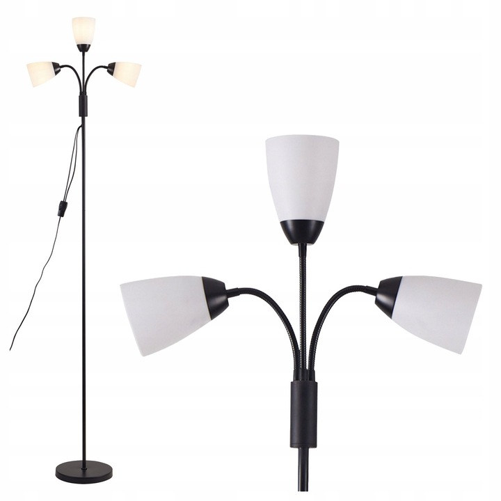 Lampa de podea Goldlux Tulip, neagră, 3xE27, 190x25cm