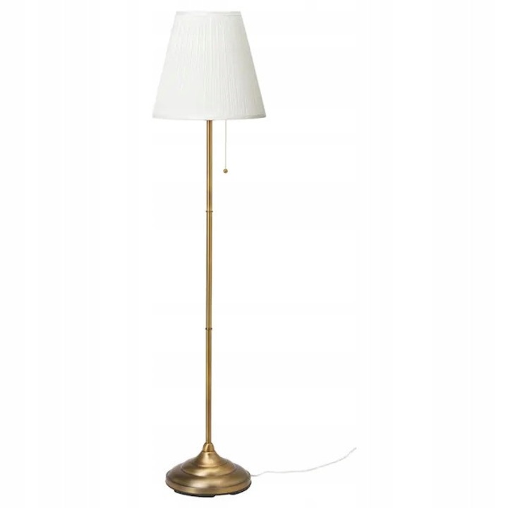 Lampa de podea IKEA ARSTID, alama/alb, 155cm inaltime, abajur textil
