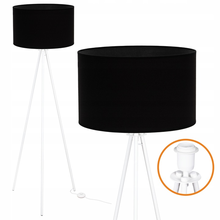 Lampa de podea Cerlux VLORA, alba cu abajur negru, 136cm, E27