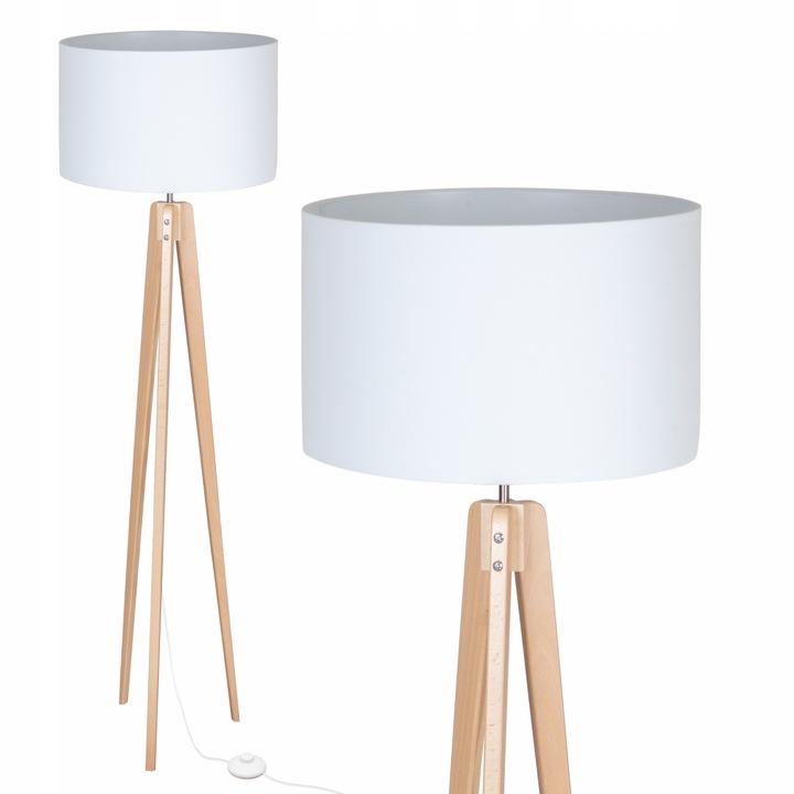 Lampă de podea Cerlux, trepied din lemn de fag, abajur personalizabil, 145 cm, diametru 40 cm