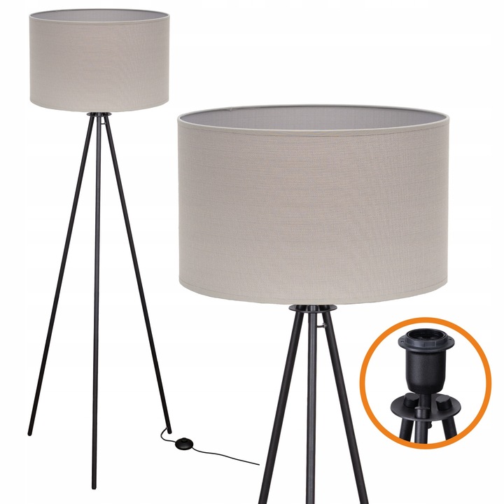 Lampa de podea Cerlux LOFT, 136cm, gri/negru, 3 picioare, E27, 60W