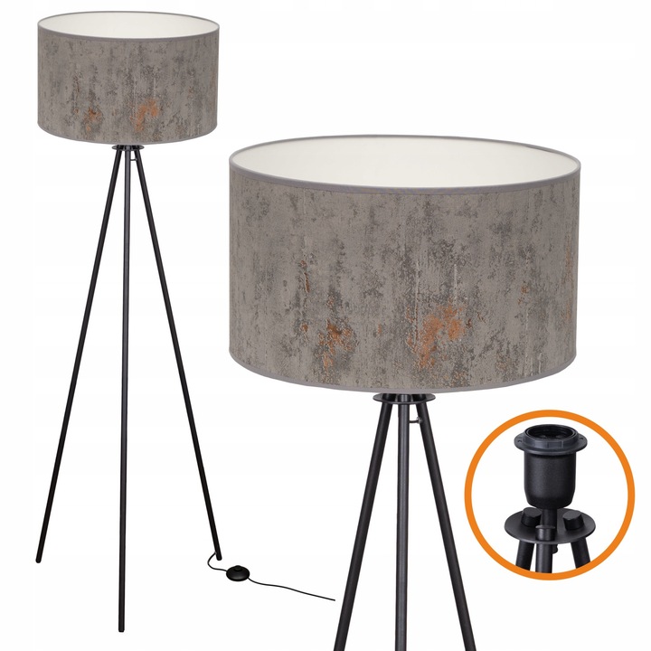 Lampa de podea Cerlux TRIGNI, 136 cm, abajur gri, metal, E27