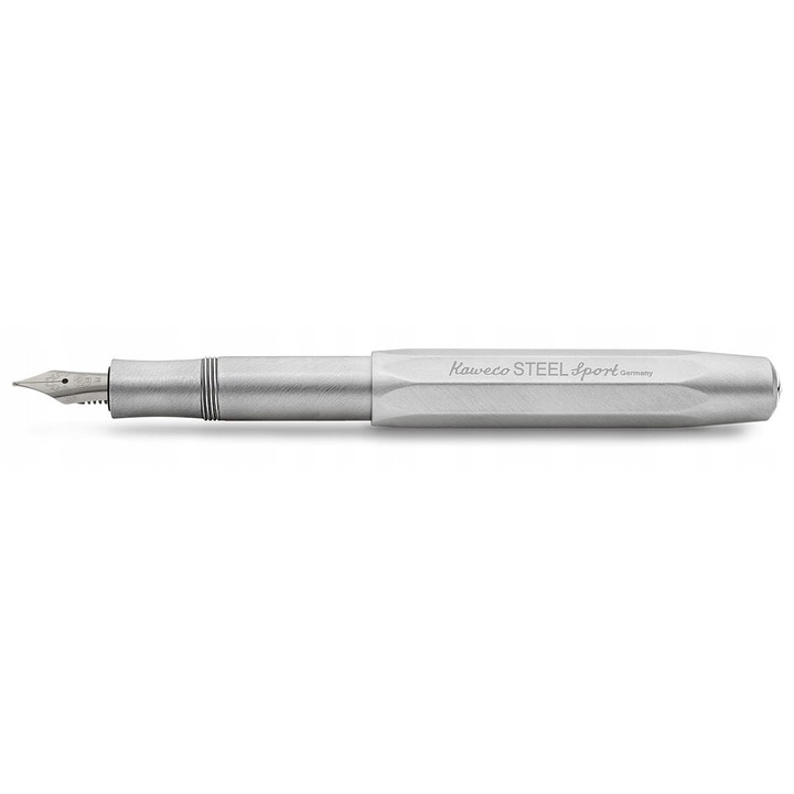 Kaweco Steel Sport F töltőtoll, rozsdamentes acél, 10,5x13cm, kék