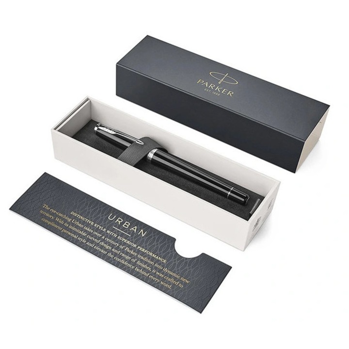 Parker Urban Core London toll, fekete, króm díszítéssel, rozsdamentes acél M tollhegy