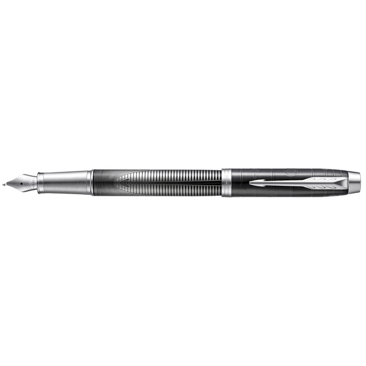 Parker IM Metallic Pursuit töltőtoll, fekete-ezüst, F hegy, díszdoboz