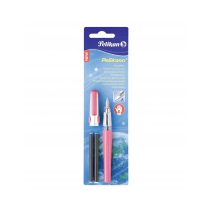 Pelikan Pelicano rózsaszín töltőtoll, 2 patronnal, M vastagság, ergonomikus
