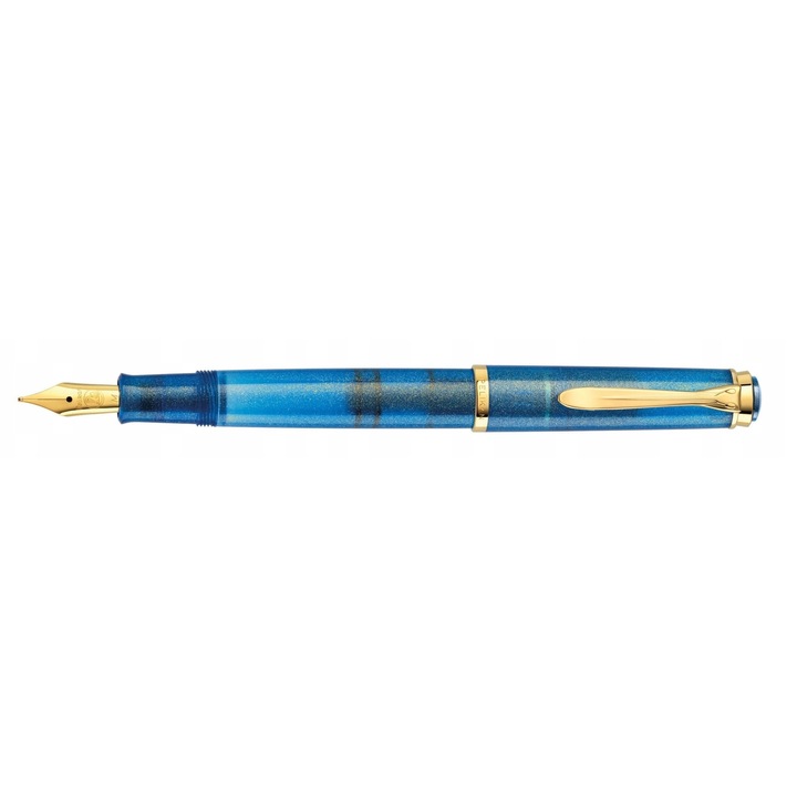 Pelikan M200 töltőtoll, kék arany csillogással, finom hegy, dugattyús mechanizmus