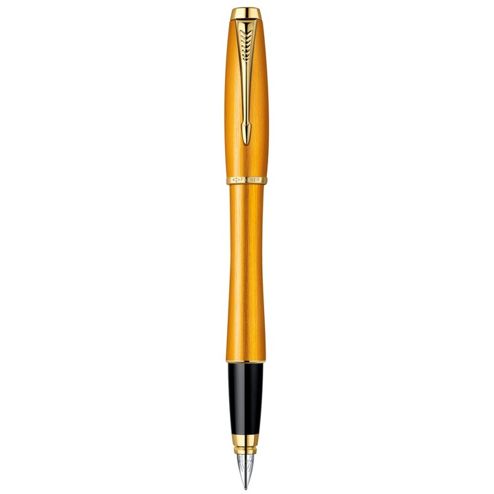Parker Urban Premium toll, aranyozott sárga, finom hegy, kék tintapatronokkal