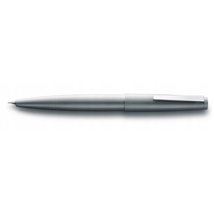 Töltőtoll, Lamy 2000 Metal, matt szálcsiszolt acél, 14K arany tollhegy, ajándékszett