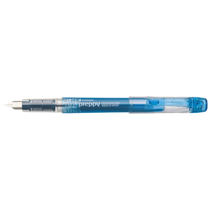 Töltőtoll, Platinum Preppy, kék, extrafin hegy 0,2 mm, átlátszó polikarbonát test, kék tintapatronnal