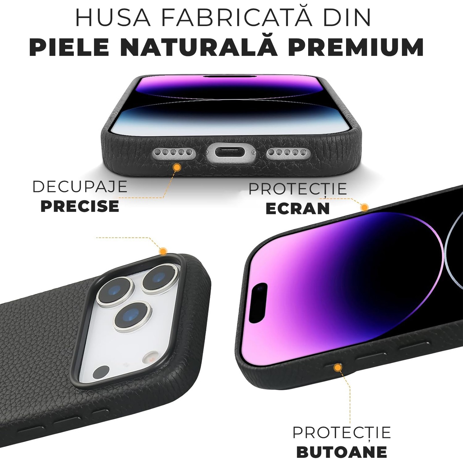 Husa pentru Apple iPhone 17 Pro Daden Luxury din piele naturala, Magsafe, Protectie Action Button, Calitate Premium, Handmade, Negru