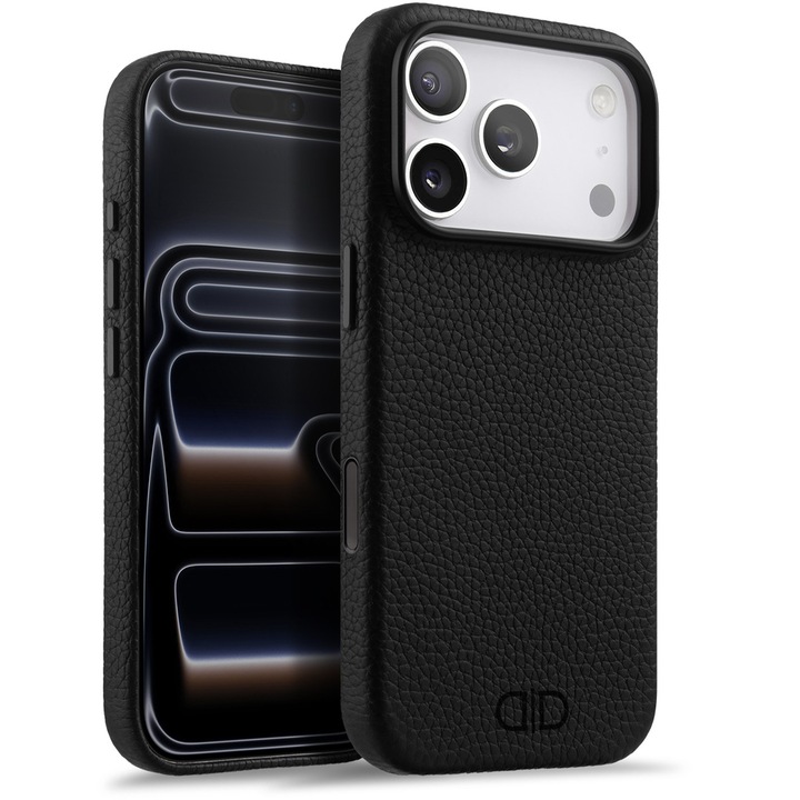 Husa pentru Apple iPhone 17 Pro Max Daden Luxury din piele naturala, Magsafe, Protectie Action Button, Calitate Premium, Handmade, Negru