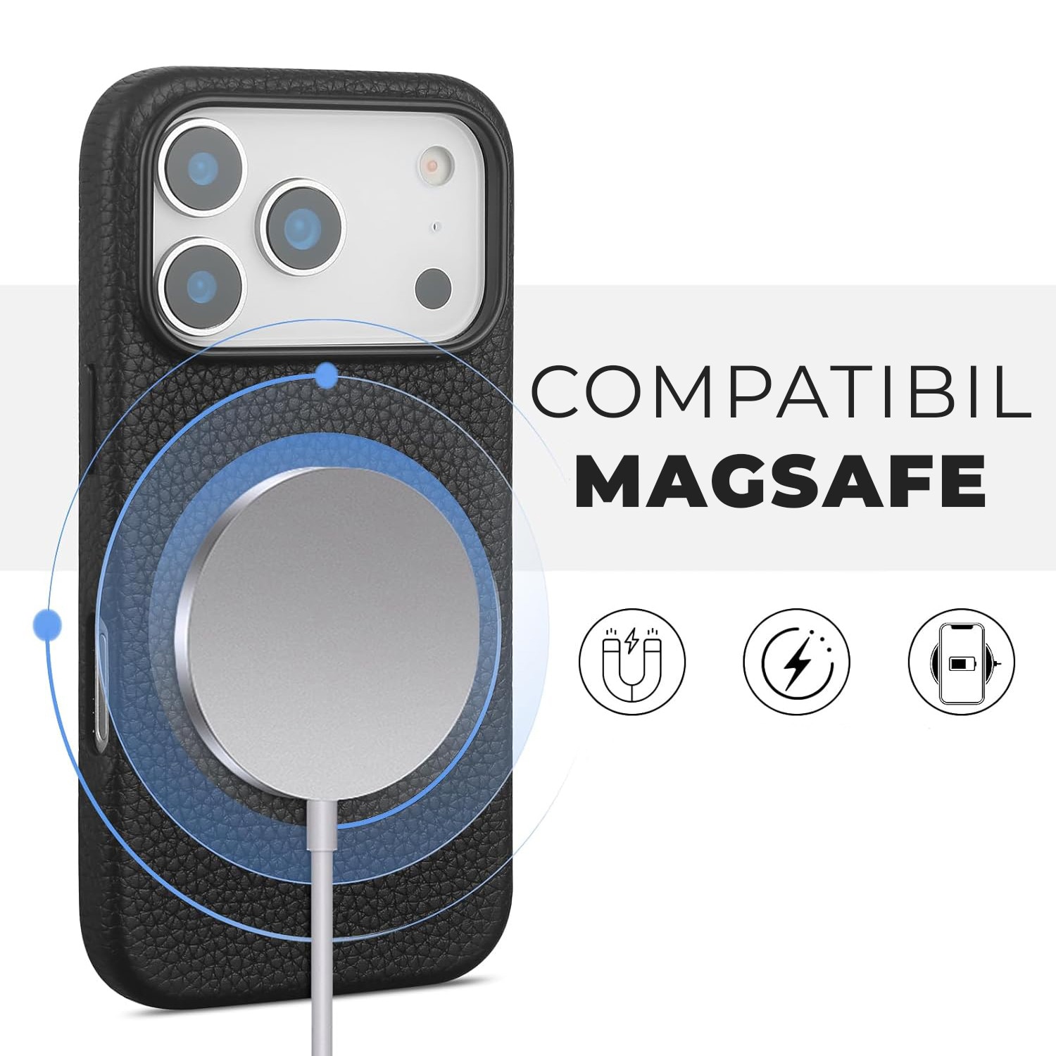 Husa pentru Apple iPhone 17 Pro Daden Luxury din piele naturala, Magsafe, Protectie Action Button, Calitate Premium, Handmade, Negru