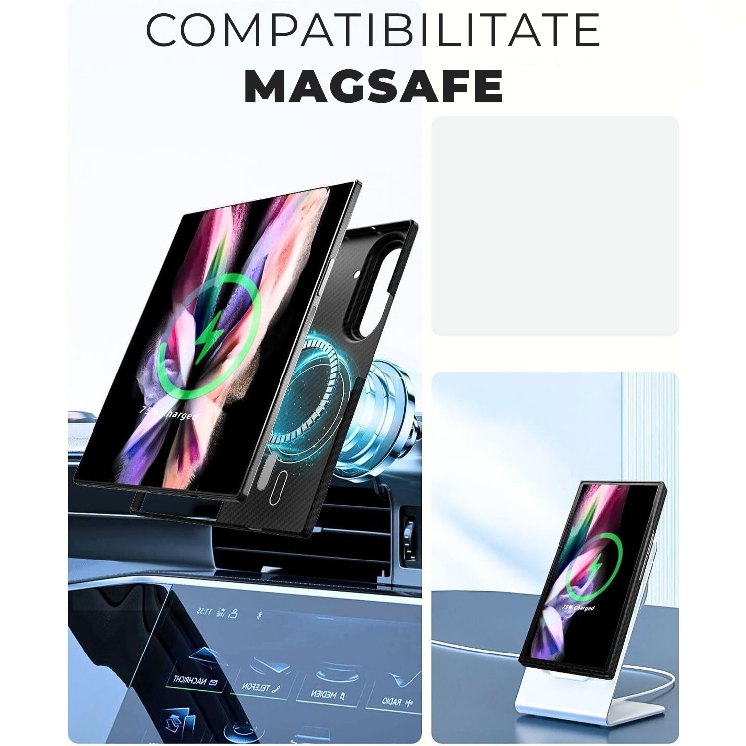 Husa pentru Samsung Z Fold 7 din fibra de aramida/kevlar Daden®, Magsafe intergrat, Protectie Antisoc, Camera Ultra Safe, Negru