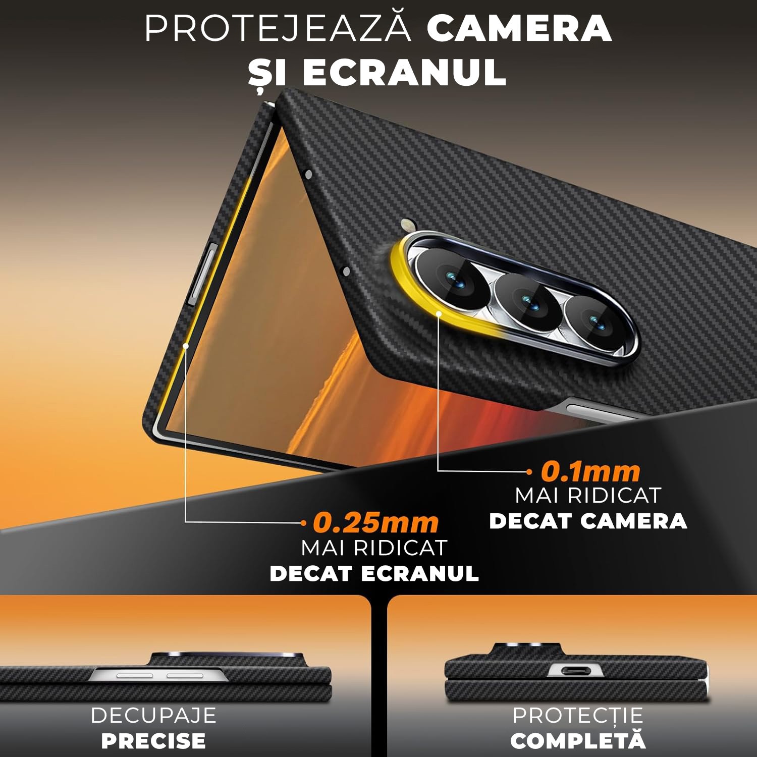 Husa pentru Samsung Z Fold 7 din fibra de aramida/kevlar Daden®, Magsafe intergrat, Protectie Antisoc, Camera Ultra Safe, Negru