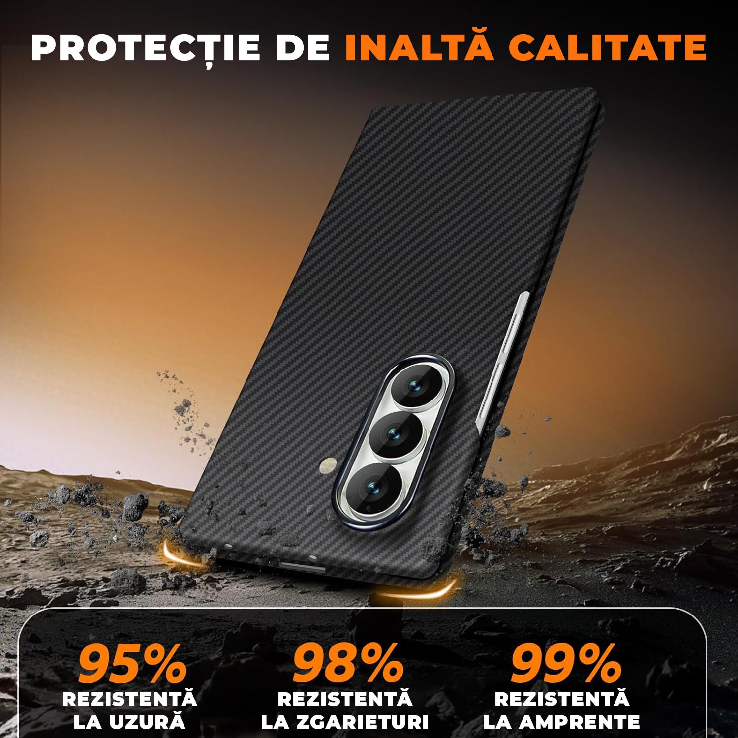 Husa pentru Samsung Z Fold 7 din fibra de aramida/kevlar Daden®, Magsafe intergrat, Protectie Antisoc, Camera Ultra Safe, Negru