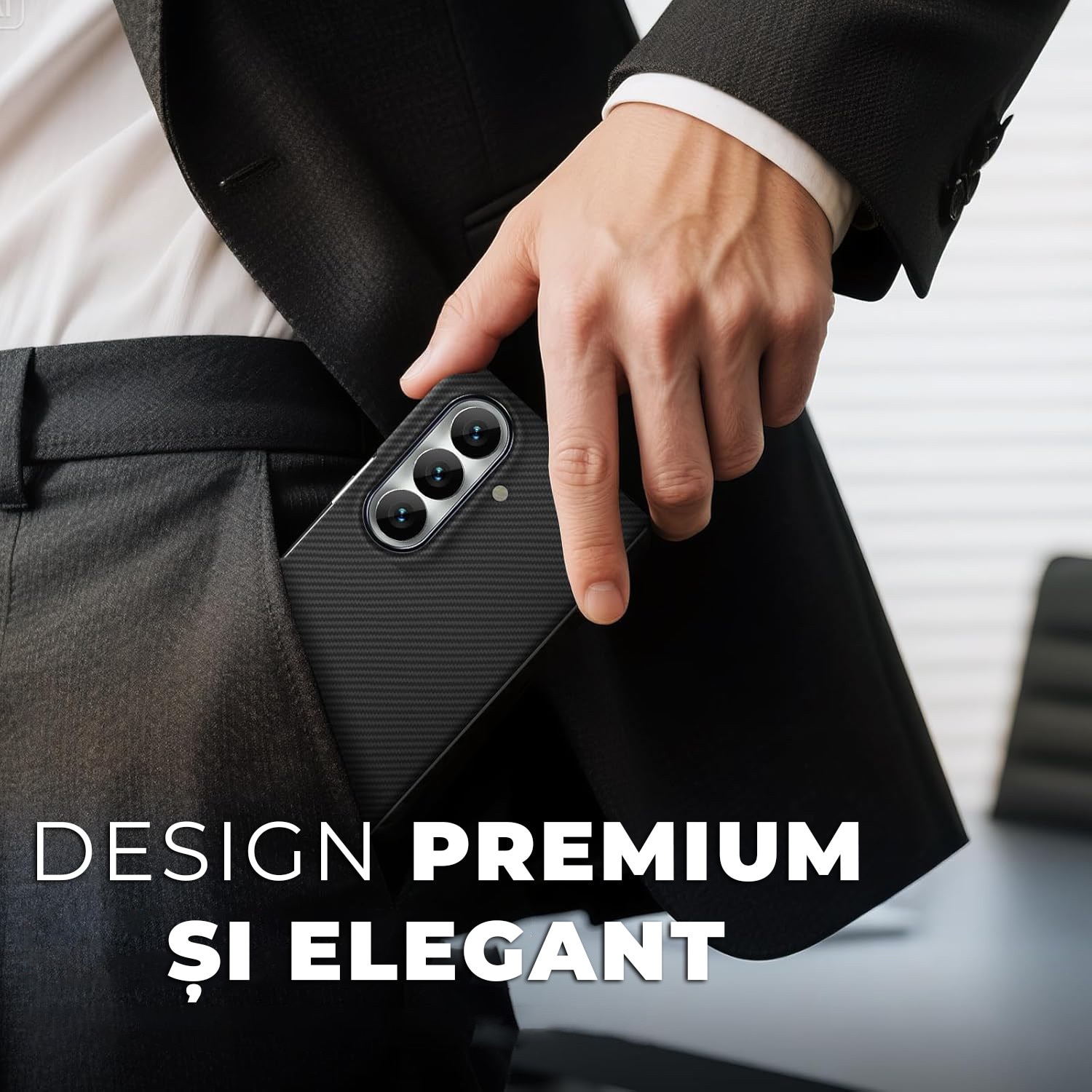 Husa pentru Samsung Z Fold 7 din fibra de aramida/kevlar Daden®, Magsafe intergrat, Protectie Antisoc, Camera Ultra Safe, Negru