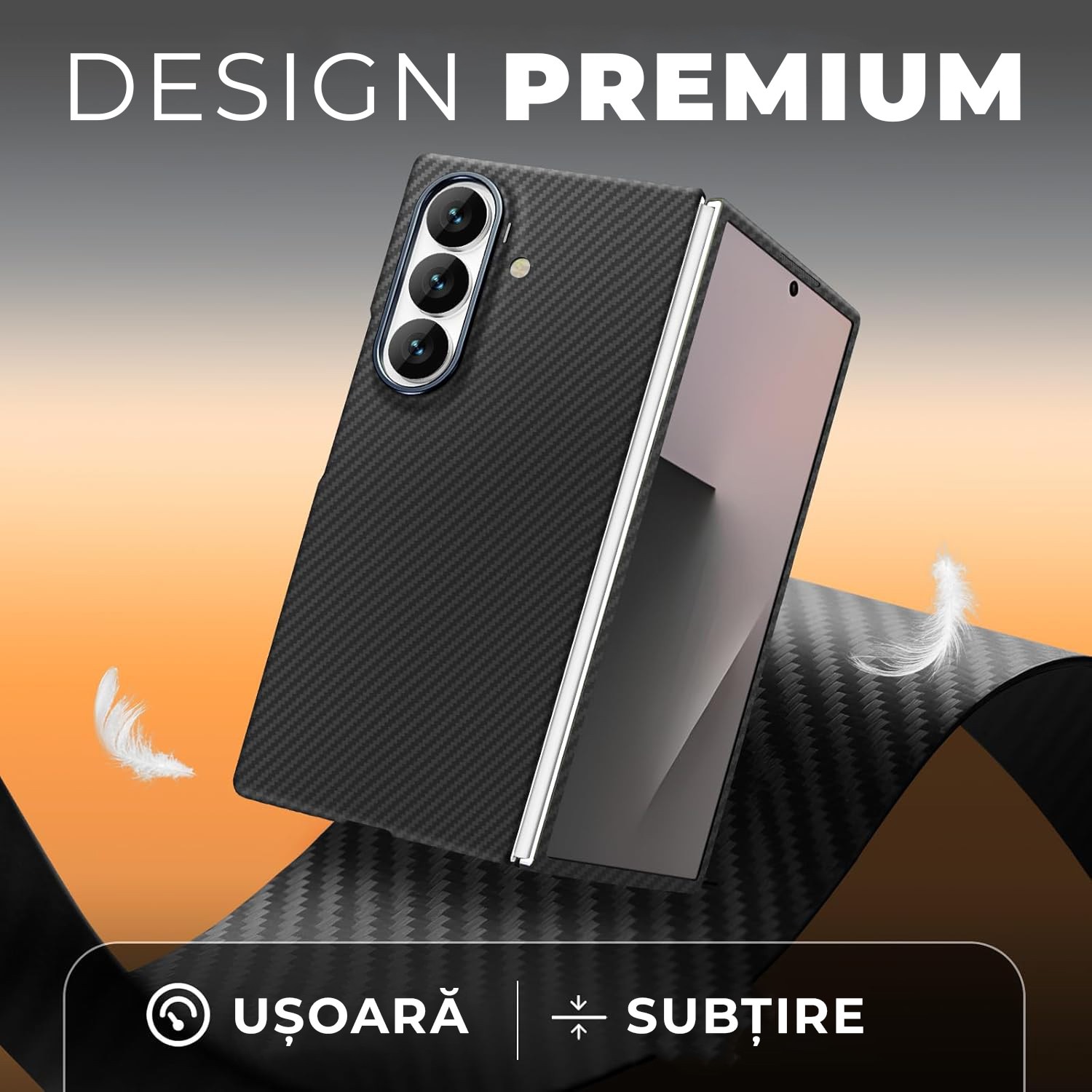 Husa pentru Samsung Z Fold 7 din fibra de aramida/kevlar Daden®, Magsafe intergrat, Protectie Antisoc, Camera Ultra Safe, Negru