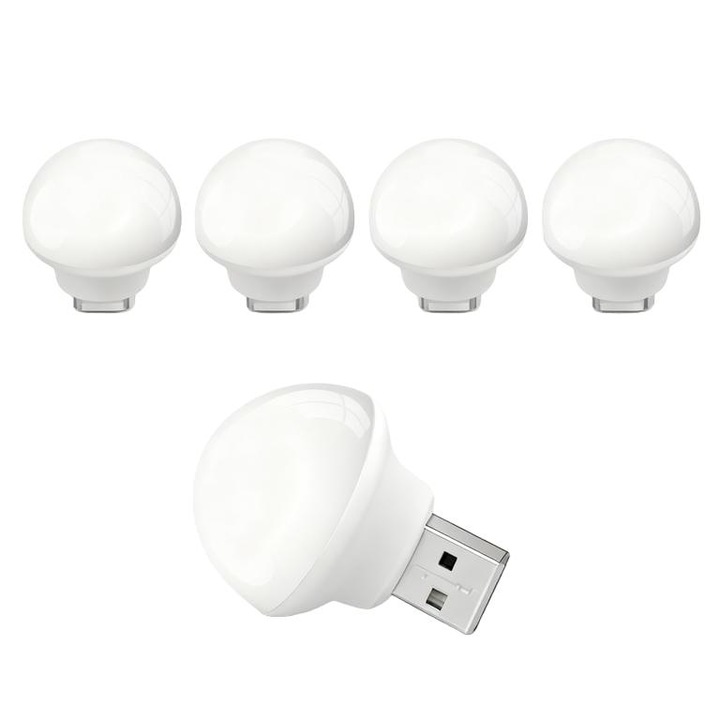 USB нощни лампи, мини LED лампа, без сензор за светлина, с USB захващане, топло бяло, компактна, идеална за спалня, баня, кухня, атмосферна USB светлина за кола (5 броя)