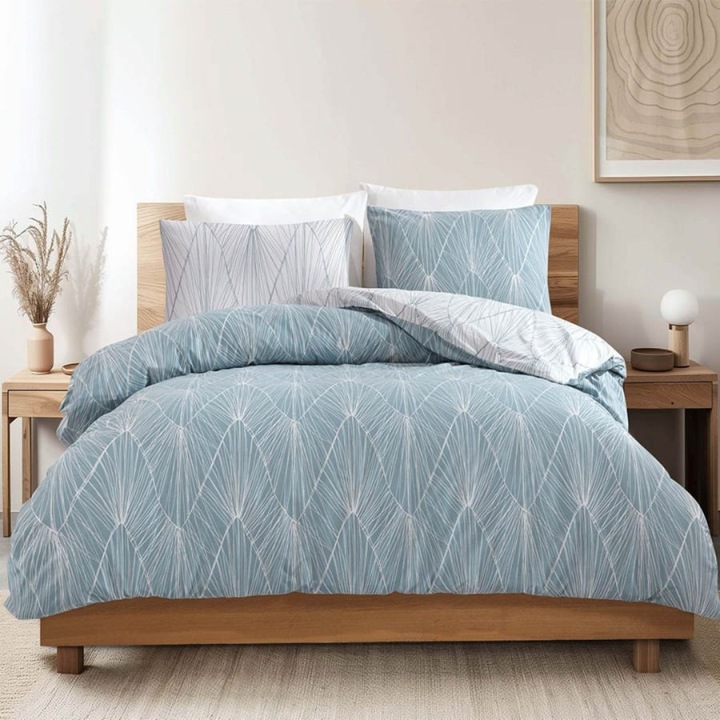 Lenjerie pat dublu, bumbac 100% ranforce, 240x260 cm, 4 piese, Bahar Tekstil, Ravel slate linii ondulate