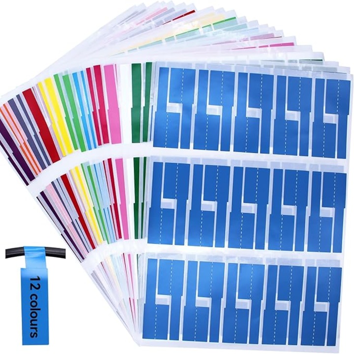 12 culori, pachet de 360, etichete pentru etichetarea cablurilor, autoadezive A4, pentru imprimante laser