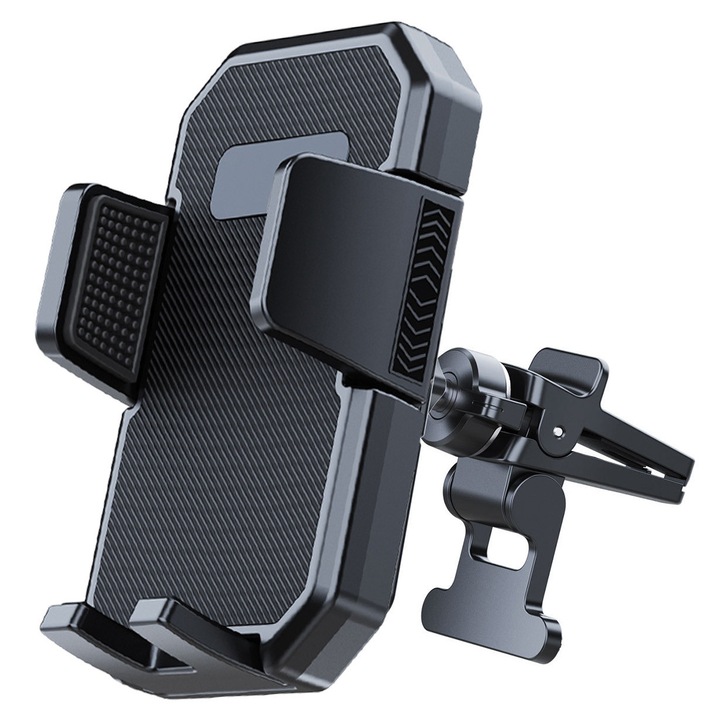 Univerzális autós telefontartó, Szellőzőrácsra szerelhető, 4.5-7 hüvelyk, Szögletes forma, DEISNGB, Fekete