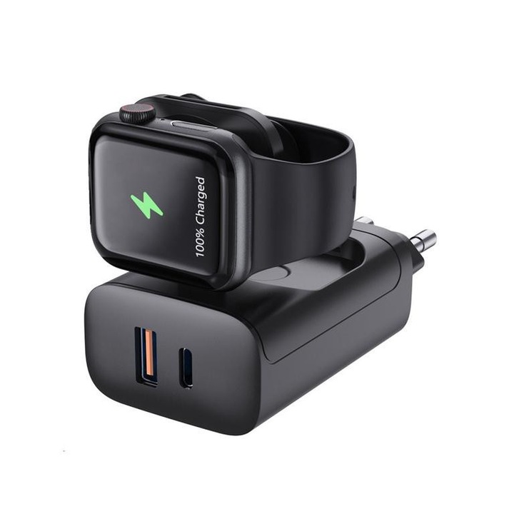Töltő Apple Watch-hoz, USB-C töltő, 30W-os 3 az 1-ben gyorstöltő, hordozható utazási alapvető töltő, kompatibilis az iWatch Ultra/SE/10/9/8/7/6, iPhone 16/16 Pro/15-ös sorozattal, fekete