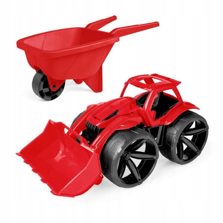 Set Joacă Grădină Wader Buldozer Maximus Roșu 68cm și Roabă Compactă, Materiale Rezistente la Intemperii, Ergonomice