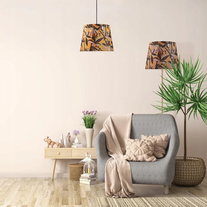 Lampadar Goldlux SCARLET, 140cm, galben natur, abajur conic, E27