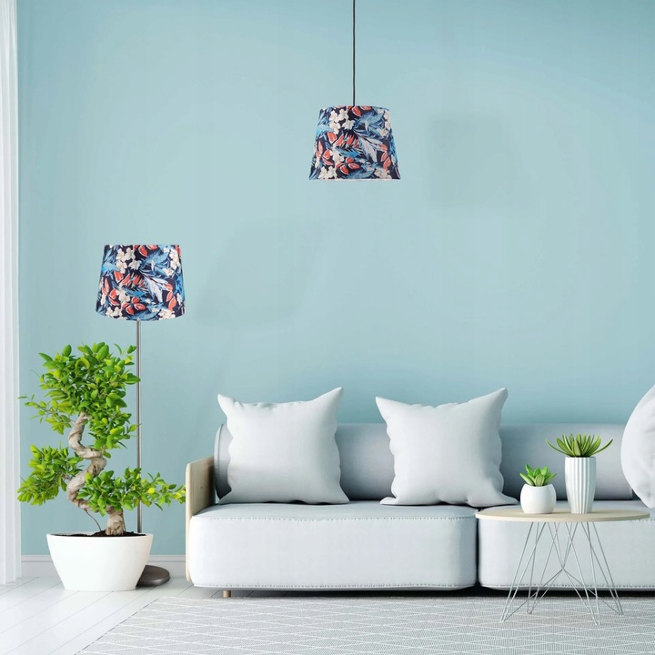 Lampadar Goldlux SCARLET, nichel, 140cm, abajur con cu flori salbatice, E27
