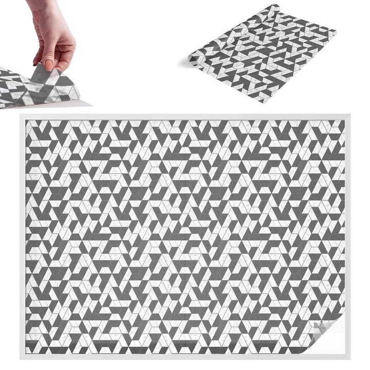 Декоративно фолио за прозорци, Wallfluent, Геометрични илюзии, Черен, 200 x 146 cm, с ефект на витраж, Лесно За Монтаж И Почистване, 010450850090000033336