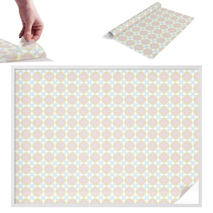 Folie pentru confidentialitate, Wallfluent, Ornament pastelat, Roz, 200x146 cm, Pentru Usi de Sticla, Autoadeziva Decorativ, 010450850090000012881